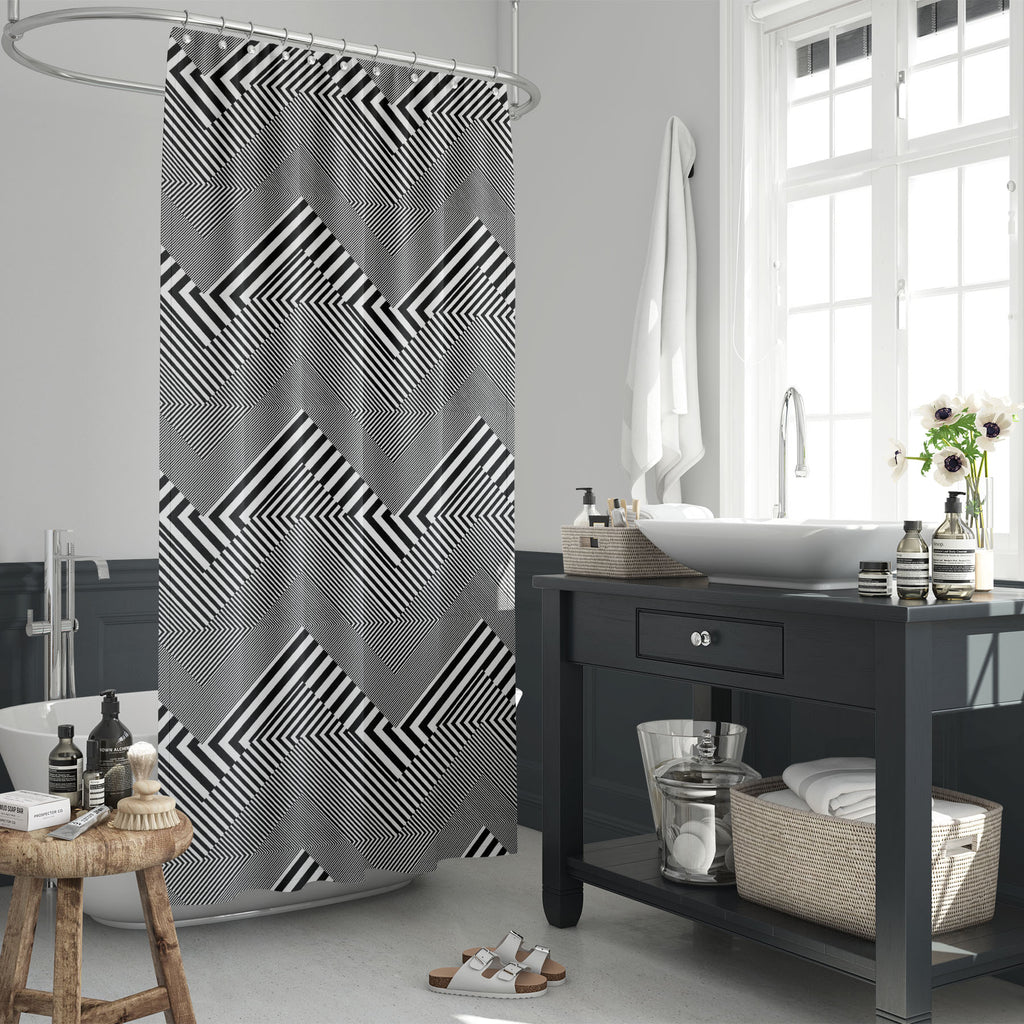 Abstract Geometric Stripes D2 Washable Waterproof Shower Curtain-Shower Curtains-CUR_SH_EL-IC 5015117 IC 5015117, Abstract Expressionism, Abstracts, Art and Paintings, Black, Black and White, Decorative, Digital, Digital Art, Fashion, Geometric, Geometric Abstraction, Graphic, Grid Art, Illustrations, Patterns, Semi Abstract, Signs, Signs and Symbols, Stripes, Urban, White, abstract, d2, washable, waterproof, shower, curtain, pattern, vector, seamless, texture, design, background, print, decor, frame, mesh,