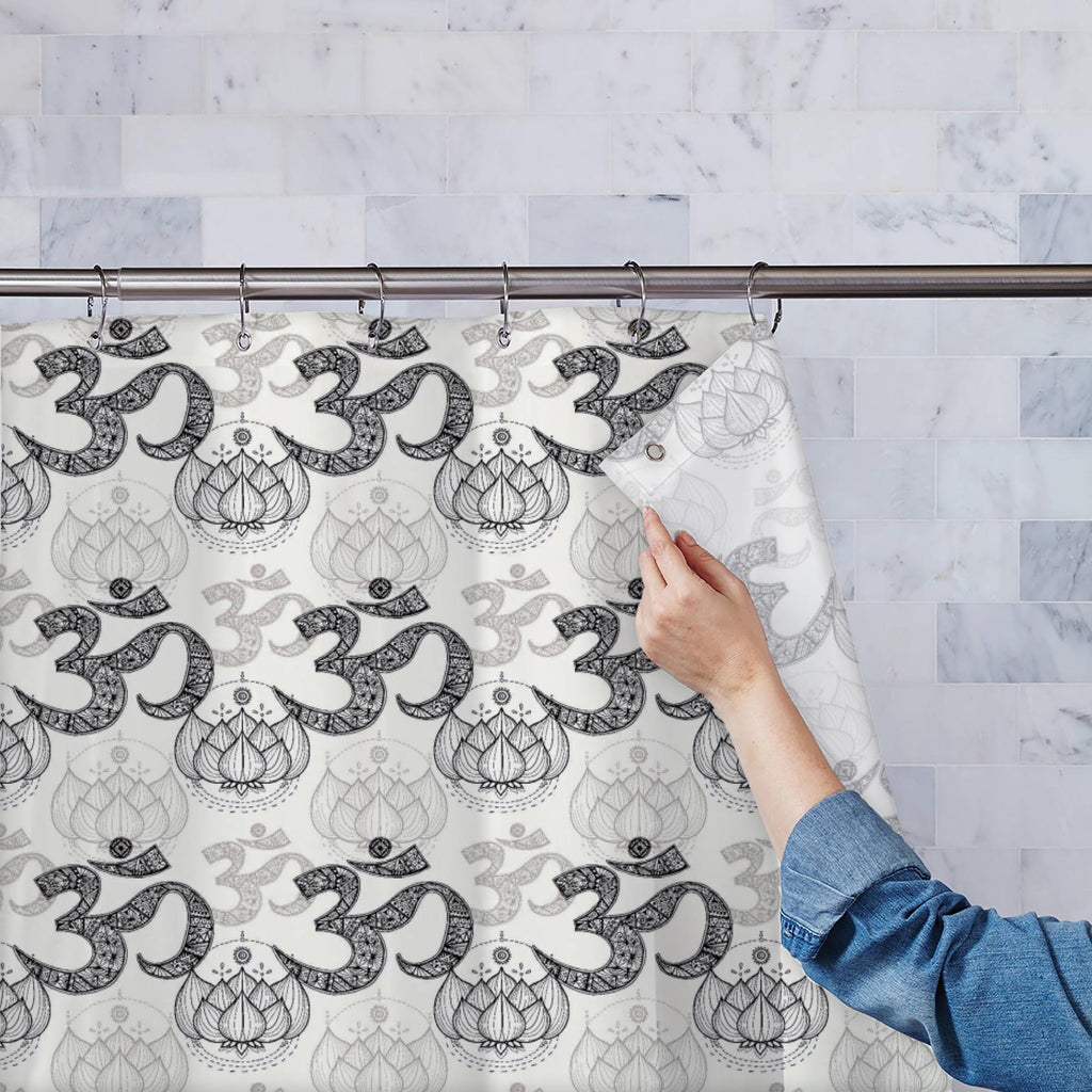 Hindu Religious Om with Lotus Washable Waterproof Shower Curtain-Shower Curtains-CUR_SH_EL-IC 5015156 IC 5015156, Abstract Expressionism, Abstracts, Art and Paintings, Asian, Botanical, Buddhism, Culture, Ethnic, Floral, Flowers, God Buddha, God Shiv, Hinduism, Icons, Illustrations, Indian, Mandala, Nature, Patterns, Religion, Religious, Sanskrit, Semi Abstract, Signs, Signs and Symbols, Spiritual, Symbols, Traditional, Tribal, World Culture, hindu, om, with, lotus, washable, waterproof, shower, curtain, bu