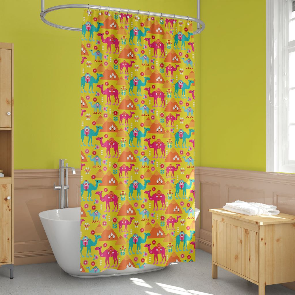 Pyramids & Camel Washable Waterproof Shower Curtain-Shower Curtains-CUR_SH_EL-IC 5015181 IC 5015181, Abstract Expressionism, Abstracts, Allah, Animals, Animated Cartoons, Arabic, Art and Paintings, Automobiles, Baby, Botanical, Caricature, Cartoons, Children, Culture, Decorative, Ethnic, Eygptian, Floral, Flowers, Illustrations, Indian, Islam, Kids, Love, Nature, Patterns, Romance, Scenic, Semi Abstract, Signs, Signs and Symbols, Traditional, Transportation, Travel, Tribal, Vehicles, Wildlife, World Culture