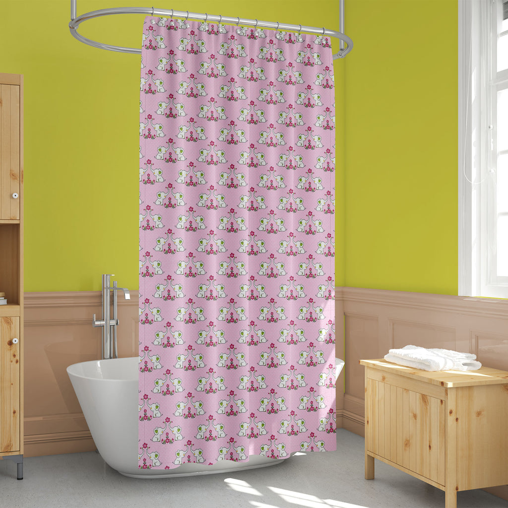 Baby Elephants With Flowers Washable Waterproof Shower Curtain-Shower Curtains-CUR_SH_EL-IC 5015201 IC 5015201, Ancient, Animals, Animated Cartoons, Art and Paintings, Baby, Botanical, Caricature, Cartoons, Children, Decorative, Digital, Digital Art, Drawing, Floral, Flowers, Graphic, Historical, Illustrations, Kids, Love, Medieval, Nature, Patterns, Retro, Romance, Signs, Signs and Symbols, Vintage, elephants, with, washable, waterproof, shower, curtain, pattern, animal, elephant, little, seamless, flower,