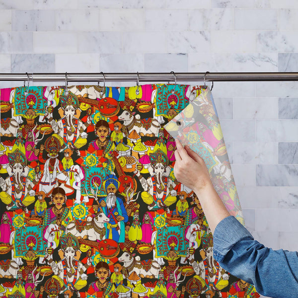 Indian Cultural Holy Animals D2 Washable Waterproof Shower Curtain-Shower Curtains-CUR_SH_EL-IC 5015236 IC 5015236, Abstract Expressionism, Abstracts, Animals, Books, Cuisine, Culture, Dance, Decorative, Ethnic, Festivals and Occasions, Festive, Folk Art, Fruit and Vegetable, Hinduism, Illustrations, Indian, Music, Music and Dance, Music and Musical Instruments, Patterns, Religion, Religious, Sanskrit, Semi Abstract, Signs, Signs and Symbols, Spiritual, Symbols, Traditional, Tribal, World Culture, cultural,