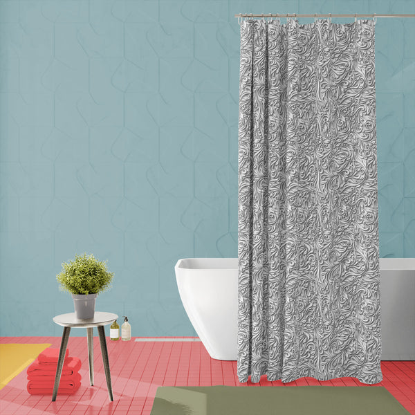 Abstract Black Floral Vine Pattern D2 Washable Waterproof Shower Curtain-Shower Curtains-CUR_SH_EL-IC 5015262 IC 5015262, 3D, Abstract Expressionism, Abstracts, Ancient, Black and White, Botanical, Decorative, Digital, Digital Art, Fashion, Floral, Flowers, Graphic, Historical, Illustrations, Medieval, Nature, Patterns, Semi Abstract, Signs, Signs and Symbols, Symbols, Victorian, Vintage, Wedding, White, abstract, black, vine, pattern, d2, washable, waterproof, polyester, shower, curtain, eyelets, backgroun