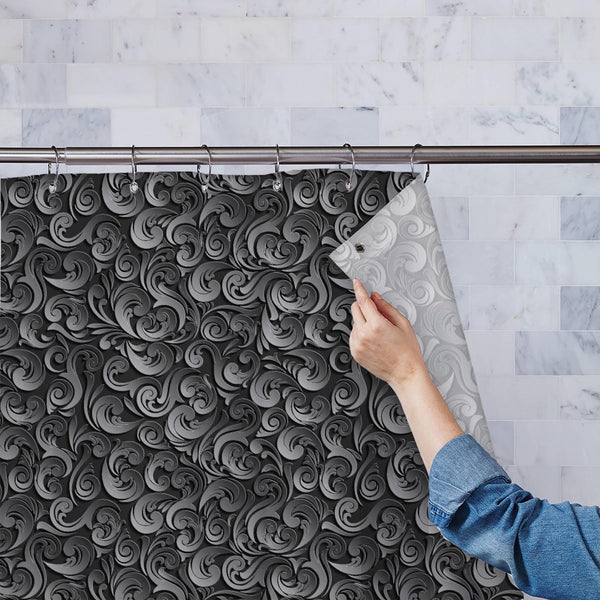 Abstract Black Floral Pattern Washable Waterproof Shower Curtain-Shower Curtains-CUR_SH_EL-IC 5015276 IC 5015276, 3D, Abstract Expressionism, Abstracts, Ancient, Art and Paintings, Black, Black and White, Botanical, Decorative, Digital, Digital Art, Fashion, Floral, Flowers, Graphic, Historical, Illustrations, Medieval, Nature, Patterns, Retro, Semi Abstract, Signs, Signs and Symbols, Vintage, Wedding, abstract, pattern, washable, waterproof, polyester, shower, curtain, eyelets, seamless, art, backdrop, bac