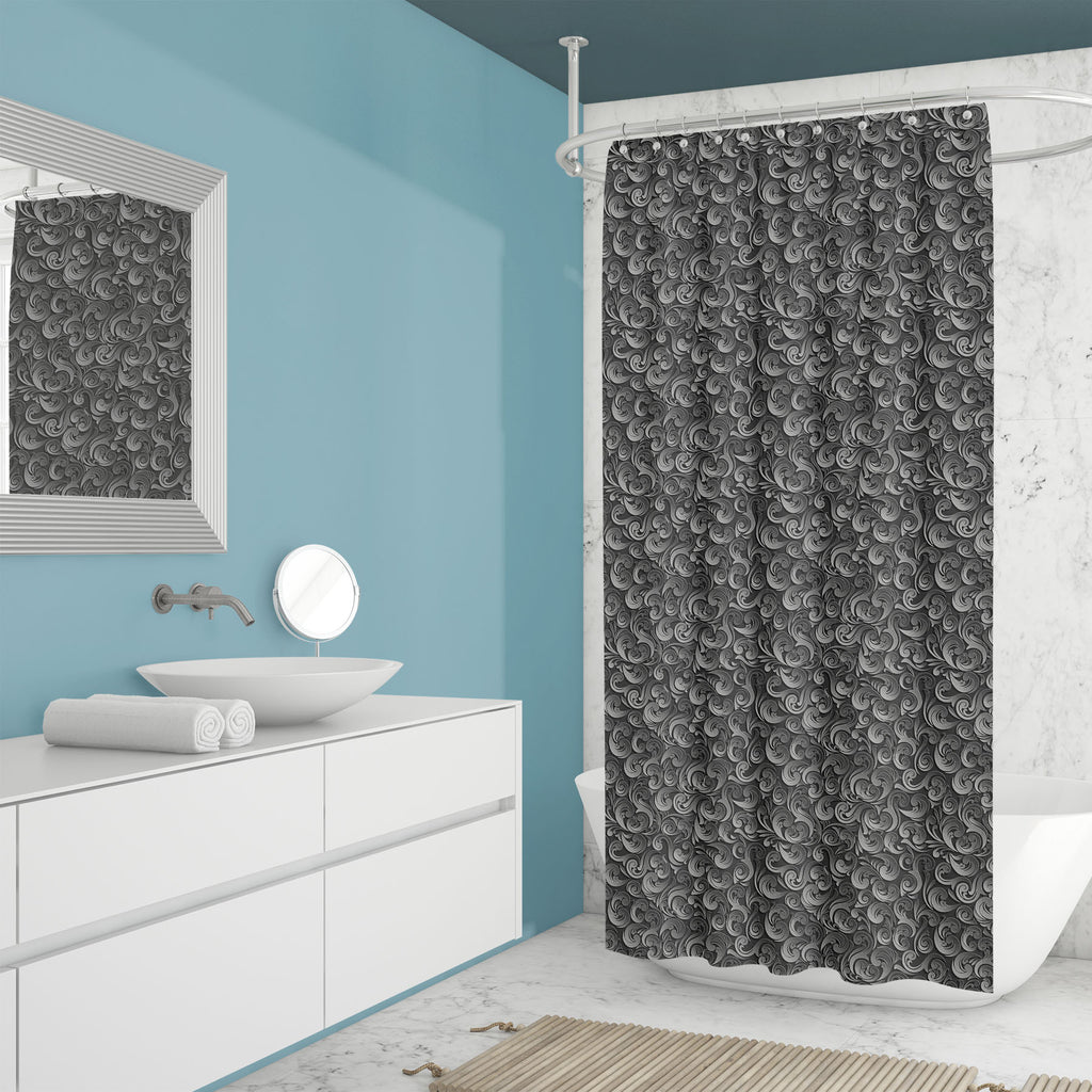 Abstract Black Floral Pattern Washable Waterproof Shower Curtain-Shower Curtains-CUR_SH_EL-IC 5015276 IC 5015276, 3D, Abstract Expressionism, Abstracts, Ancient, Art and Paintings, Black, Black and White, Botanical, Decorative, Digital, Digital Art, Fashion, Floral, Flowers, Graphic, Historical, Illustrations, Medieval, Nature, Patterns, Retro, Semi Abstract, Signs, Signs and Symbols, Vintage, Wedding, abstract, pattern, washable, waterproof, shower, curtain, seamless, art, backdrop, background, beautiful, 