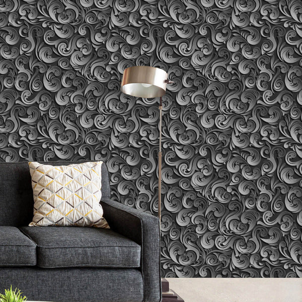 Abstract Black Floral Pattern Wallpaper Roll-Wallpapers Peel & Stick-WAL_PA-IC 5015276 IC 5015276, 3D, Abstract Expressionism, Abstracts, Ancient, Art and Paintings, Black, Black and White, Botanical, Decorative, Digital, Digital Art, Fashion, Floral, Flowers, Graphic, Historical, Illustrations, Medieval, Nature, Patterns, Retro, Semi Abstract, Signs, Signs and Symbols, Vintage, Wedding, abstract, pattern, peel, stick, vinyl, wallpaper, roll, non-pvc, self-adhesive, eco-friendly, water-repellent, scratch-re