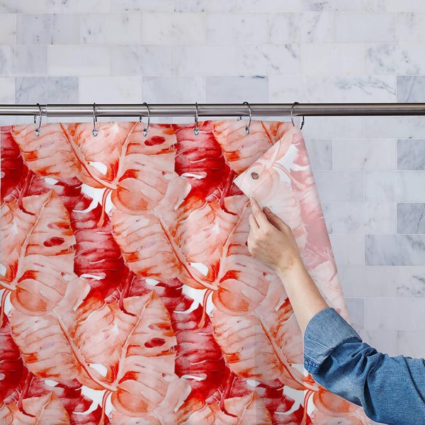 Red Watercolor Banana Leaves Washable Waterproof Shower Curtain-Shower Curtains-CUR_SH_EL-IC 5015377 IC 5015377, Abstract Expressionism, Abstracts, Art and Paintings, Bohemian, Botanical, Drawing, Fashion, Floral, Flowers, Hawaiian, Illustrations, Nature, Paintings, Patterns, Scenic, Semi Abstract, Tropical, Watercolour, red, watercolor, banana, leaves, washable, waterproof, polyester, shower, curtain, eyelets, pattern, seamless, jungle, tropic, aquarelle, boho, hawaii, palm, artistic, autumn, bohemain, exo