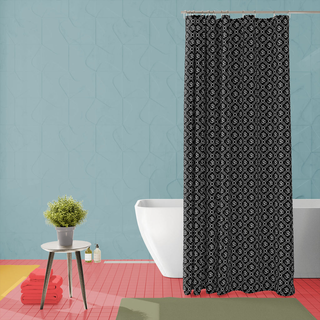 Aum Hindu Symbol Washable Waterproof Shower Curtain-Shower Curtains-CUR_SH_EL-IC 5015384 IC 5015384, Abstract Expressionism, Abstracts, Black, Black and White, Books, Buddhism, Digital, Digital Art, Geometric, Geometric Abstraction, Graphic, Hinduism, Icons, Indian, Patterns, Religion, Religious, Sanskrit, Semi Abstract, Signs, Signs and Symbols, Spiritual, Symbols, White, aum, hindu, symbol, washable, waterproof, shower, curtain, abstract, backdrop, background, black-white, bright, colorful, design, elemen