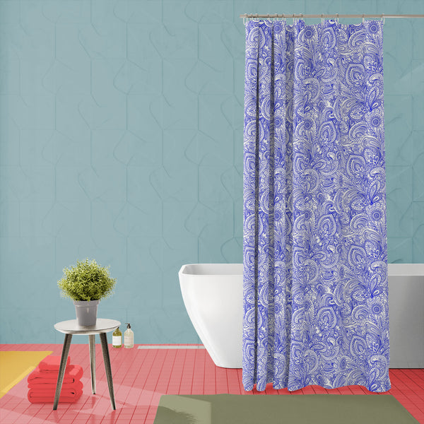 Blue Vintage Floral Leaves Washable Waterproof Shower Curtain-Shower Curtains-CUR_SH_EL-IC 5015386 IC 5015386, Abstract Expressionism, Abstracts, African, Allah, Ancient, Arabic, Art and Paintings, Aztec, Baroque, Botanical, Culture, Ethnic, Festivals and Occasions, Festive, Floral, Flowers, Historical, Illustrations, Indian, Islam, Medieval, Mexican, Nature, Paisley, Patterns, Persian, Retro, Rococo, Semi Abstract, Signs, Signs and Symbols, Traditional, Tribal, Vintage, World Culture, blue, leaves, washabl