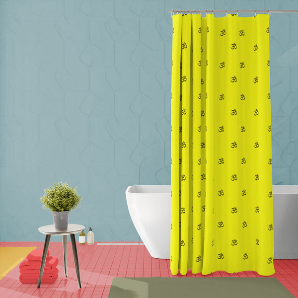 Om Signs on Yellow Washable Waterproof Shower Curtain-Shower Curtains-CUR_SH_EL-IC 5015401 IC 5015401, Abstract Expressionism, Abstracts, Art and Paintings, Buddhism, Culture, Digital, Digital Art, Ethnic, Graphic, Illustrations, Patterns, Religion, Religious, Sanskrit, Semi Abstract, Signs, Signs and Symbols, Traditional, Tribal, World Culture, om, on, yellow, washable, waterproof, polyester, shower, curtain, eyelets, abstract, art, background, color, conscious, contemplation, curve, design, illustration, 