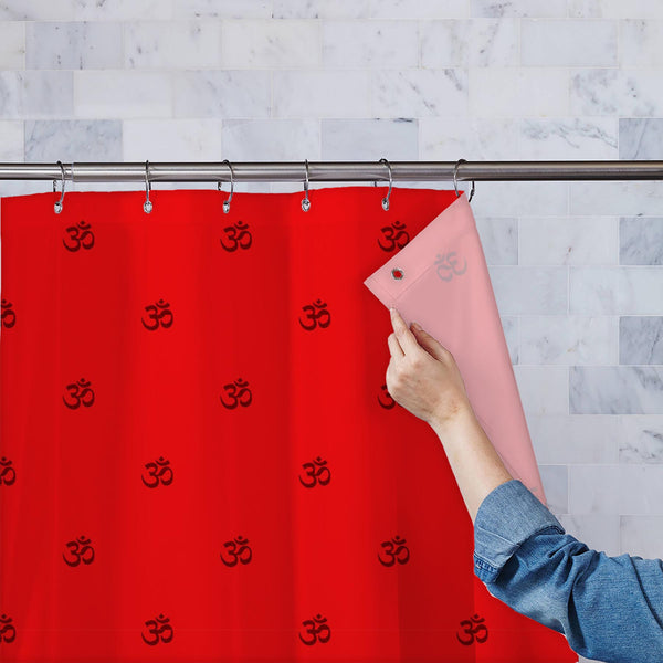 Om Signs Pattern D1 Washable Waterproof Shower Curtain-Shower Curtains-CUR_SH_EL-IC 5015402 IC 5015402, Abstract Expressionism, Abstracts, Art and Paintings, Buddhism, Culture, Digital, Digital Art, Ethnic, Graphic, Illustrations, Patterns, Religion, Religious, Sanskrit, Semi Abstract, Signs, Signs and Symbols, Traditional, Tribal, World Culture, om, pattern, d1, washable, waterproof, polyester, shower, curtain, eyelets, abstract, art, background, brick, color, conscious, contemplation, curve, dark, design,