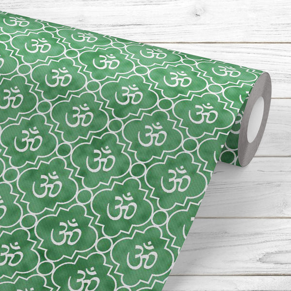 Green White Aum Hindu Symbol Wallpaper Roll-Wallpapers Peel & Stick-WAL_PA-IC 5015406 IC 5015406, Abstract Expressionism, Abstracts, Black and White, Books, Buddhism, Digital, Digital Art, Geometric, Geometric Abstraction, Graphic, Hinduism, Icons, Indian, Patterns, Religion, Religious, Sanskrit, Semi Abstract, Signs, Signs and Symbols, Spiritual, Symbols, White, green, aum, hindu, symbol, peel, stick, vinyl, wallpaper, roll, non-pvc, self-adhesive, eco-friendly, water-repellent, scratch-resistant, abstract