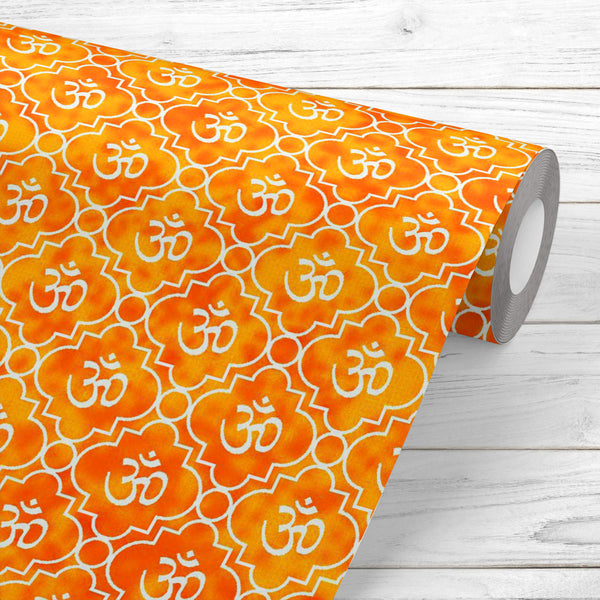 Orange & White Aum Hindu Symbol Wallpaper Roll-Wallpapers Peel & Stick-WAL_PA-IC 5015432 IC 5015432, Abstract Expressionism, Abstracts, Black and White, Books, Buddhism, Digital, Digital Art, Geometric, Geometric Abstraction, Graphic, Hinduism, Icons, Indian, Patterns, Religion, Religious, Sanskrit, Semi Abstract, Signs, Signs and Symbols, Spiritual, Symbols, White, orange, aum, hindu, symbol, peel, stick, vinyl, wallpaper, roll, non-pvc, self-adhesive, eco-friendly, water-repellent, scratch-resistant, prin