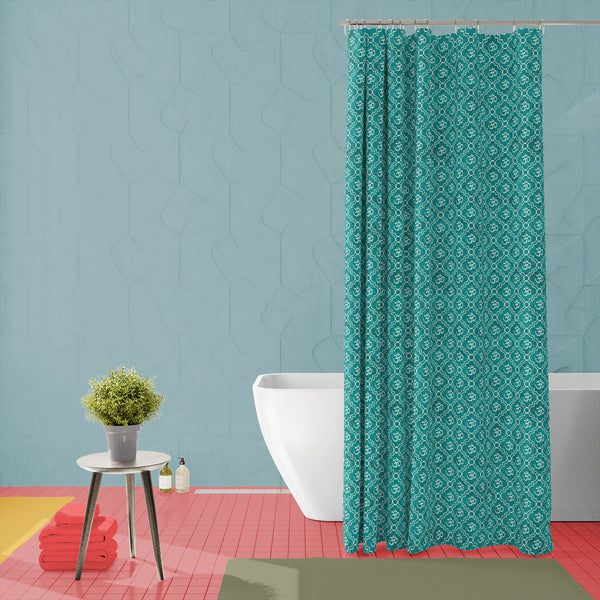 Teal Black Aum Hindu Symbol D2 Washable Waterproof Shower Curtain-Shower Curtains-CUR_SH_EL-IC 5015439 IC 5015439, Abstract Expressionism, Abstracts, Black and White, Books, Buddhism, Digital, Digital Art, Geometric, Geometric Abstraction, Graphic, Hinduism, Icons, Indian, Patterns, Religion, Religious, Sanskrit, Semi Abstract, Signs, Signs and Symbols, Spiritual, Symbols, White, teal, black, aum, hindu, symbol, d2, washable, waterproof, polyester, shower, curtain, eyelets, background, abstract, aqua, backd