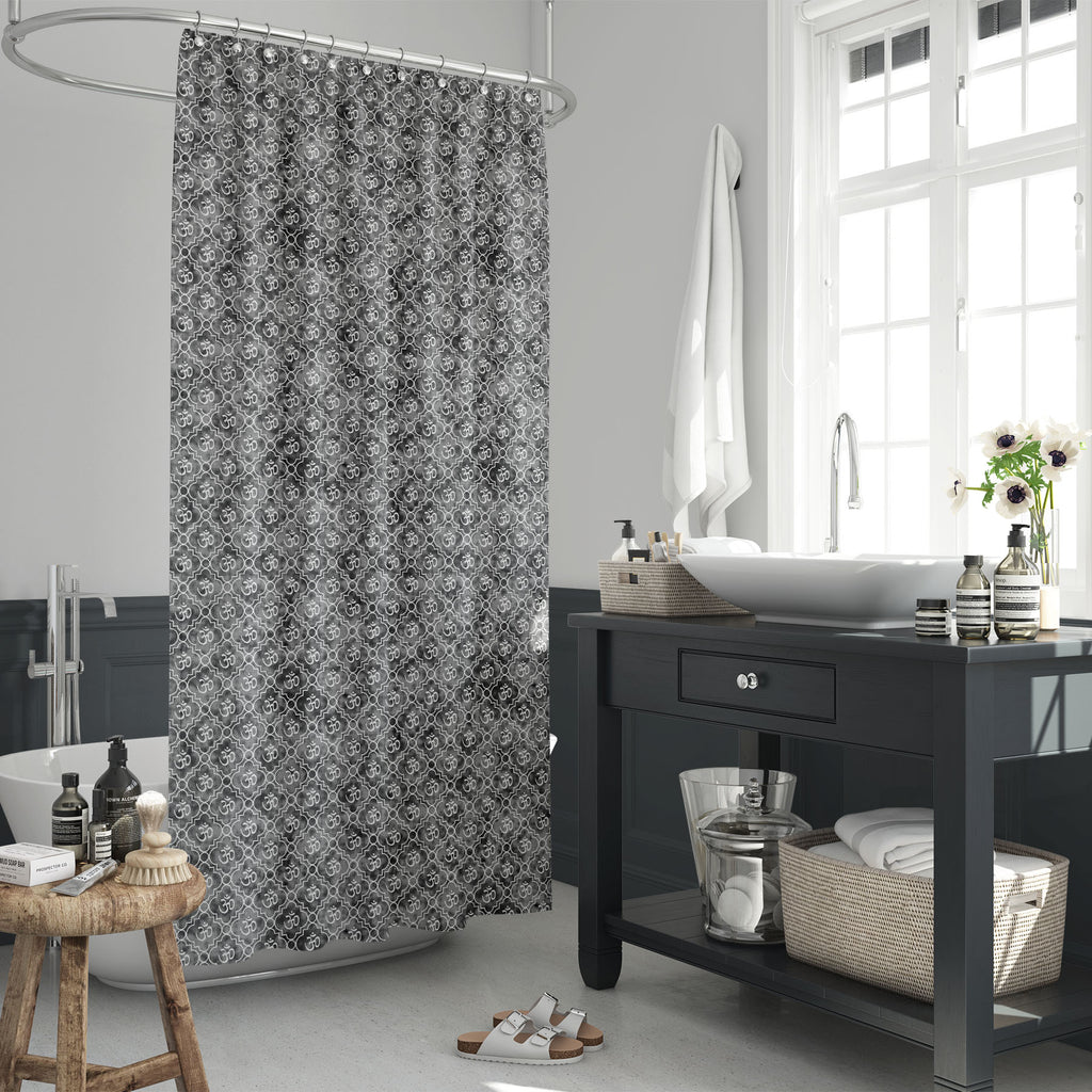 Monochrome Hindu Aum Washable Waterproof Shower Curtain-Shower Curtains-CUR_SH_EL-IC 5015492 IC 5015492, Abstract Expressionism, Abstracts, Black and White, Books, Buddhism, Digital, Digital Art, Geometric, Geometric Abstraction, Graphic, Hinduism, Icons, Indian, Patterns, Religion, Religious, Sanskrit, Semi Abstract, Signs, Signs and Symbols, Spiritual, Symbols, White, monochrome, hindu, aum, washable, waterproof, shower, curtain, om, texture, abstract, backdrop, background, design, element, gray, grey, ha