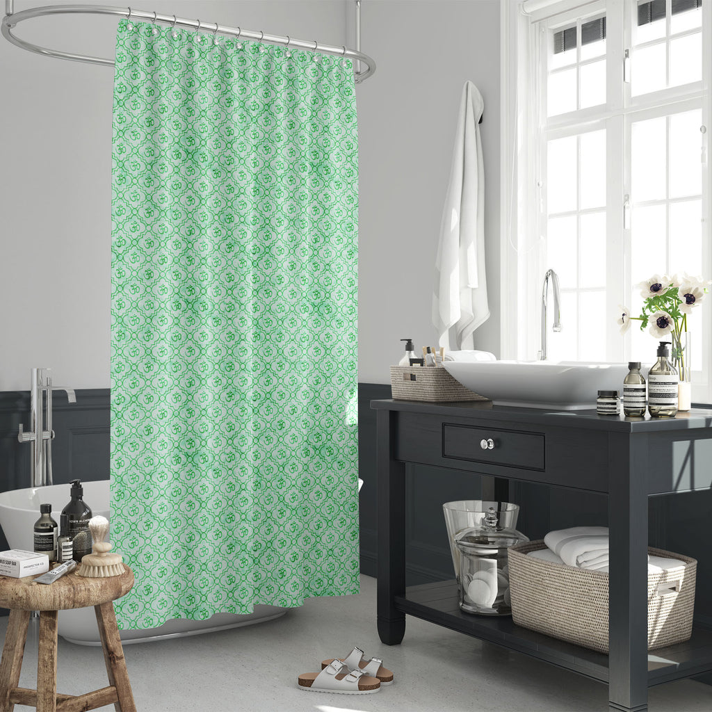 Green Hindu Symbol Aum Washable Waterproof Shower Curtain-Shower Curtains-CUR_SH_EL-IC 5015493 IC 5015493, Abstract Expressionism, Abstracts, Books, Buddhism, Digital, Digital Art, Geometric, Geometric Abstraction, Graphic, Hinduism, Icons, Indian, Patterns, Religion, Religious, Sanskrit, Semi Abstract, Signs, Signs and Symbols, Spiritual, Symbols, green, hindu, symbol, aum, washable, waterproof, shower, curtain, abstract, backdrop, background, design, element, harmony, icon, light, lines, material, om, pag