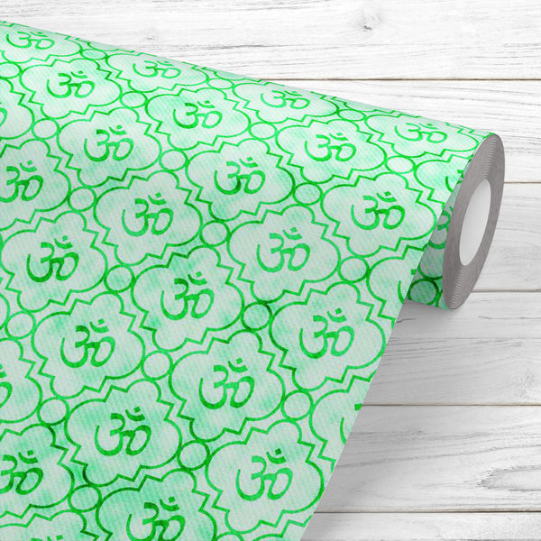 Green Hindu Symbol Aum Wallpaper Roll-Wallpapers Peel & Stick-WAL_PA-IC 5015493 IC 5015493, Abstract Expressionism, Abstracts, Books, Buddhism, Digital, Digital Art, Geometric, Geometric Abstraction, Graphic, Hinduism, Icons, Indian, Patterns, Religion, Religious, Sanskrit, Semi Abstract, Signs, Signs and Symbols, Spiritual, Symbols, green, hindu, symbol, aum, peel, stick, vinyl, wallpaper, roll, non-pvc, self-adhesive, eco-friendly, water-repellent, scratch-resistant, abstract, backdrop, background, design