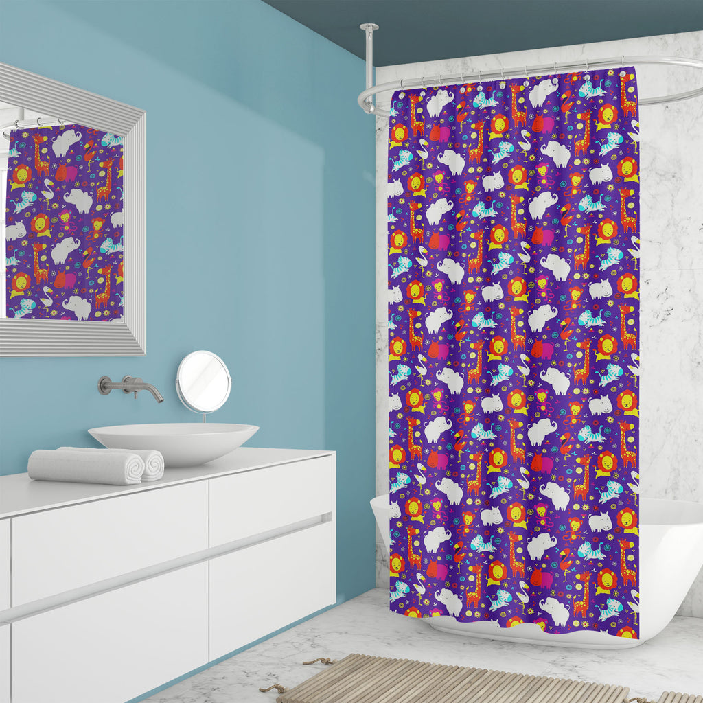 Cartoon Animals D7 Washable Waterproof Shower Curtain-Shower Curtains-CUR_SH_EL-IC 5015515 IC 5015515, African, Animals, Animated Cartoons, Art and Paintings, Automobiles, Baby, Birds, Caricature, Cartoons, Children, Drawing, Illustrations, Kids, Paintings, Patterns, Signs, Signs and Symbols, Transportation, Travel, Vehicles, cartoon, d7, washable, waterproof, shower, curtain, africa, animal, art, background, character, color, crocodile, cute, design, elephant, fauna, flamingo, fun, funny, giraffe, happy, h