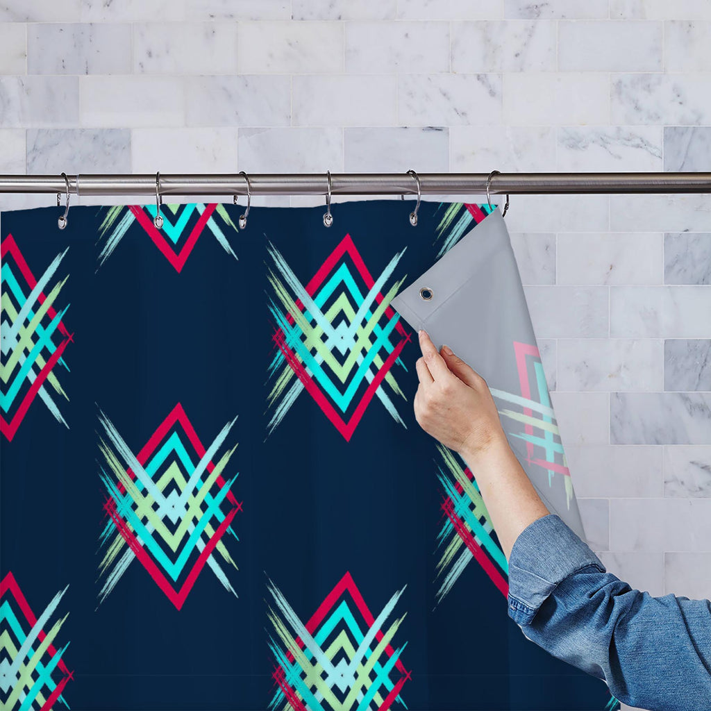 Abstract Boho Chevron Washable Waterproof Shower Curtain-Shower Curtains-CUR_SH_EL-IC 5015531 IC 5015531, Abstract Expressionism, Abstracts, Art and Paintings, Aztec, Black, Black and White, Chevron, Cities, City Views, Decorative, Digital, Digital Art, Drawing, Fashion, Geometric, Geometric Abstraction, Graphic, Herringbone, Mexican, Modern Art, Patterns, Pop Art, Scandinavian, Semi Abstract, Signs, Signs and Symbols, Stripes, abstract, boho, washable, waterproof, shower, curtain, pattern, green, modern, b