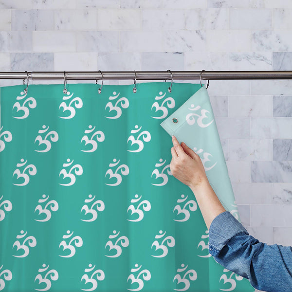 White Om Symbol Washable Waterproof Shower Curtain-Shower Curtains-CUR_SH_EL-IC 5015556 IC 5015556, Asian, Buddhism, Chinese, Culture, Ethnic, Hinduism, Illustrations, Indian, Japanese, Patterns, Religion, Religious, Sanskrit, Signs, Signs and Symbols, Spiritual, Symbols, Tibetan Art, Traditional, Tribal, World Culture, white, om, symbol, washable, waterproof, polyester, shower, curtain, eyelets, asia, background, chakra, design, east, eastern, illustration, lifestyle, lotus, mantra, meditation, ornament, p