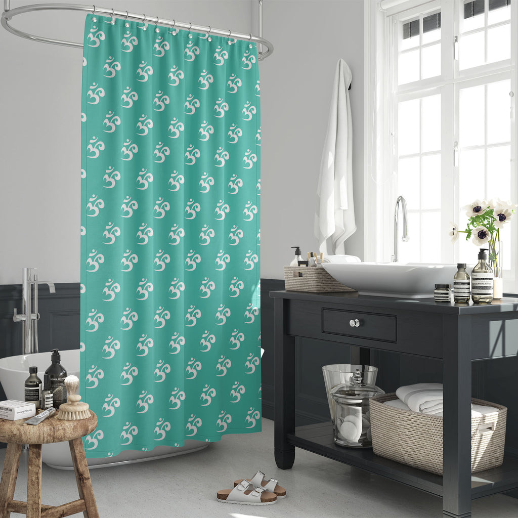 White Om Symbol Washable Waterproof Shower Curtain-Shower Curtains-CUR_SH_EL-IC 5015556 IC 5015556, Asian, Buddhism, Chinese, Culture, Ethnic, Hinduism, Illustrations, Indian, Japanese, Patterns, Religion, Religious, Sanskrit, Signs, Signs and Symbols, Spiritual, Symbols, Tibetan Art, Traditional, Tribal, World Culture, white, om, symbol, washable, waterproof, shower, curtain, asia, background, chakra, design, east, eastern, illustration, lifestyle, lotus, mantra, meditation, ornament, pattern, philosophy, 