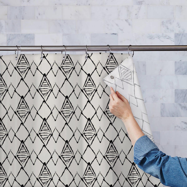 Abstract Geometric Boho Washable Waterproof Shower Curtain-Shower Curtains-CUR_SH_EL-IC 5015589 IC 5015589, Abstract Expressionism, Abstracts, Ancient, Art and Paintings, Black, Black and White, Chevron, Cross, Digital, Digital Art, Drawing, Fashion, Geometric, Geometric Abstraction, Graphic, Hipster, Historical, Medieval, Patterns, Pop Art, Scandinavian, Semi Abstract, Signs, Signs and Symbols, Stripes, Triangles, Vintage, White, abstract, boho, washable, waterproof, polyester, shower, curtain, eyelets, ge