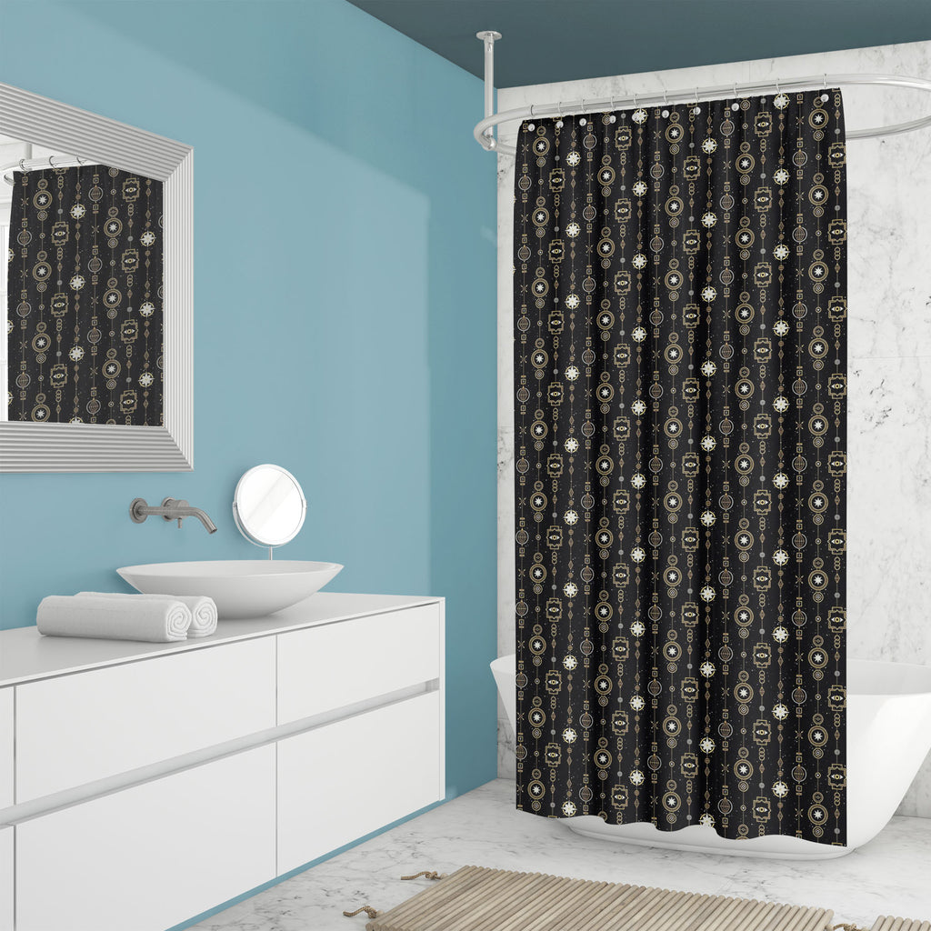 Stars and Magical Golden Garlands Washable Waterproof Shower Curtain-Shower Curtains-CUR_SH_EL-IC 5015594 IC 5015594, Abstract Expressionism, Abstracts, Ancient, Art and Paintings, Astrology, Black, Black and White, Geometric, Geometric Abstraction, Hipster, Historical, Horoscope, Medieval, Patterns, Science Fiction, Semi Abstract, Space, Spiritual, Stars, Sun Signs, Vintage, Zodiac, and, magical, golden, garlands, washable, waterproof, shower, curtain, pattern, magic, esoteric, alchemy, mystic, sacred, sea