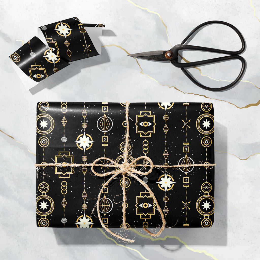 Stars and Magical Golden Garlands Art & Craft Gift Wrapping Paper-Wrapping Papers-WRP_PP-IC 5015594 IC 5015594, Abstract Expressionism, Abstracts, Ancient, Art and Paintings, Astrology, Black, Black and White, Geometric, Geometric Abstraction, Hipster, Historical, Horoscope, Medieval, Patterns, Science Fiction, Semi Abstract, Space, Spiritual, Stars, Sun Signs, Vintage, Zodiac, and, magical, golden, garlands, art, craft, gift, wrapping, paper, pattern, magic, esoteric, alchemy, mystic, sacred, seamless, geo