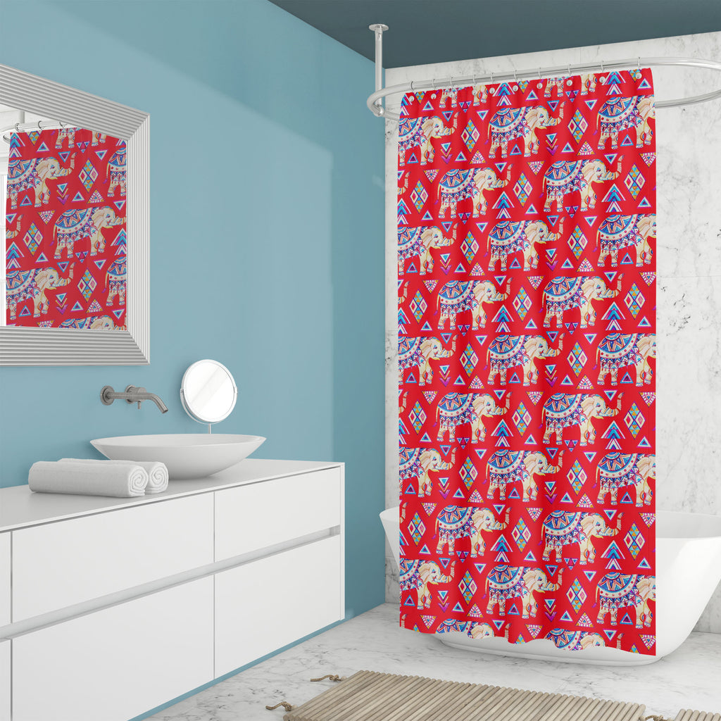 Indian Elephant with Ornament Elements Washable Waterproof Shower Curtain-Shower Curtains-CUR_SH_EL-IC 5015599 IC 5015599, Abstract Expressionism, Abstracts, African, Ancient, Animals, Arrows, Art and Paintings, Asian, Automobiles, Aztec, Bohemian, Botanical, Culture, Ethnic, Eygptian, Festivals, Festivals and Occasions, Festive, Floral, Flowers, Historical, Illustrations, Indian, Medieval, Nature, Paintings, Paisley, Patterns, Scenic, Semi Abstract, Signs, Signs and Symbols, Traditional, Transportation, Tr