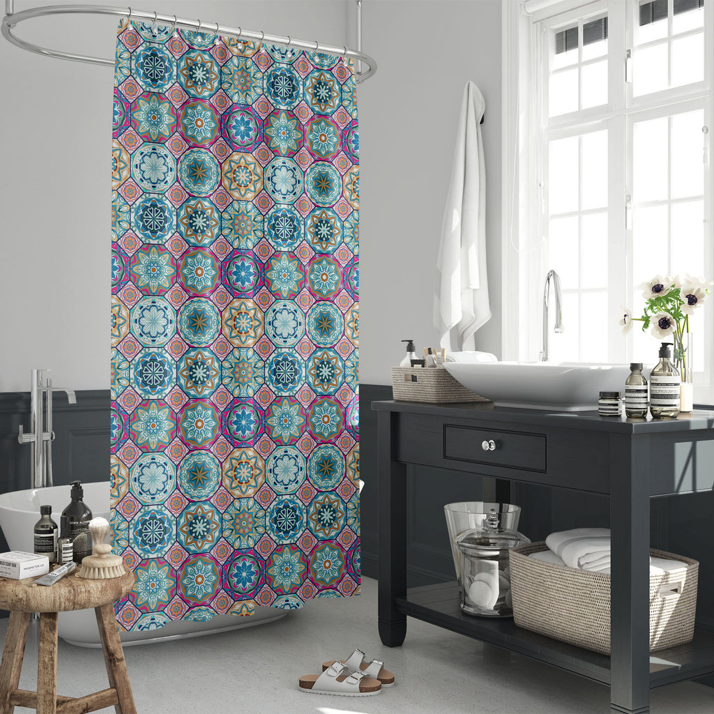 Floral Moroccan Mediterranean Style Washable Waterproof Shower Curtain-Shower Curtains-CUR_SH_EL-IC 5015674 IC 5015674, Abstract Expressionism, Abstracts, Allah, Ancient, Arabic, Botanical, Cross, Culture, Decorative, Ethnic, Floral, Flowers, Geometric, Geometric Abstraction, Historical, Islam, Medieval, Modern Art, Moroccan, Nature, Patterns, Retro, Semi Abstract, Signs, Signs and Symbols, Traditional, Tribal, Vintage, World Culture, mediterranean, style, washable, waterproof, shower, curtain, design, terr