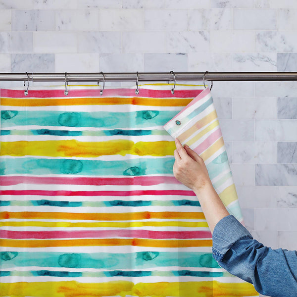 Watercolor Stripes Washable Waterproof Shower Curtain-Shower Curtains-CUR_SH_EL-IC 5015756 IC 5015756, Ancient, Art and Paintings, Business, Culture, Ethnic, Historical, Illustrations, Medieval, Patterns, Retro, Signs, Signs and Symbols, Stripes, Traditional, Tribal, Vintage, Watercolour, World Culture, watercolor, washable, waterproof, polyester, shower, curtain, eyelets, pattern, stripe, line, seamless, hand, ornament, background, grunge, stamp, texture, beautiful, drawn, ocean, romantic, spot, summer, wa