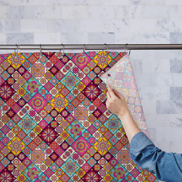 Moroccan Bohemian Mandala Washable Waterproof Shower Curtain-Shower Curtains-CUR_SH_EL-IC 5015764 IC 5015764, Allah, Ancient, Arabic, Bohemian, Botanical, Culture, Decorative, Ethnic, Fashion, Floral, Flowers, Historical, Illustrations, Indian, Islam, Mandala, Medieval, Moroccan, Nature, Patterns, Signs, Signs and Symbols, Traditional, Tribal, Vintage, World Culture, washable, waterproof, polyester, shower, curtain, eyelets, tile, background, boho, brown, ceramic, chic, colorful, curve, deco, decoration, de