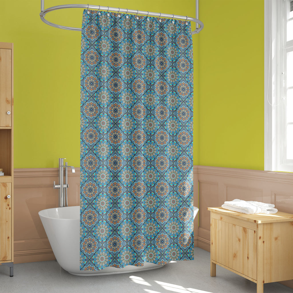 Blue Boho Flowers Washable Waterproof Shower Curtain-Shower Curtains-CUR_SH_EL-IC 5015794 IC 5015794, Ancient, Art and Paintings, Botanical, Decorative, Drawing, Fantasy, Floral, Flowers, Historical, Illustrations, Indian, Mandala, Medieval, Nature, Paintings, Patterns, Signs, Signs and Symbols, Triangles, Vintage, blue, boho, washable, waterproof, shower, curtain, art, background, batik, colorful, deco, decoration, design, elaborate, fabric, flower, greeting, hippie, ink, intricate, light, orange, oriental