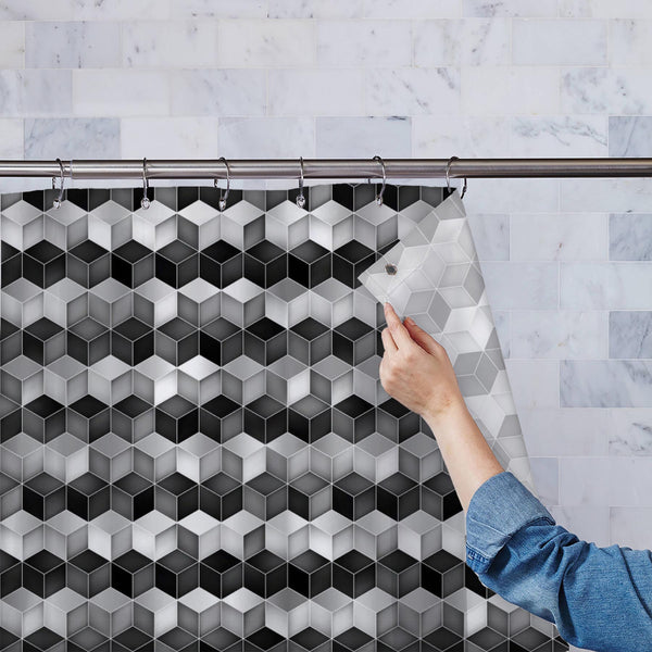 Abstract Rhombus Grid Washable Waterproof Shower Curtain-Shower Curtains-CUR_SH_EL-IC 5015809 IC 5015809, Abstract Expressionism, Abstracts, Ancient, Black and White, Decorative, Digital, Digital Art, Geometric, Geometric Abstraction, Graphic, Grid Art, Historical, Illustrations, Medieval, Modern Art, Patterns, Retro, Semi Abstract, Signs, Signs and Symbols, Vintage, White, abstract, rhombus, grid, washable, waterproof, polyester, shower, curtain, eyelets, gradient, pattern, artistic, backdrop, background, 