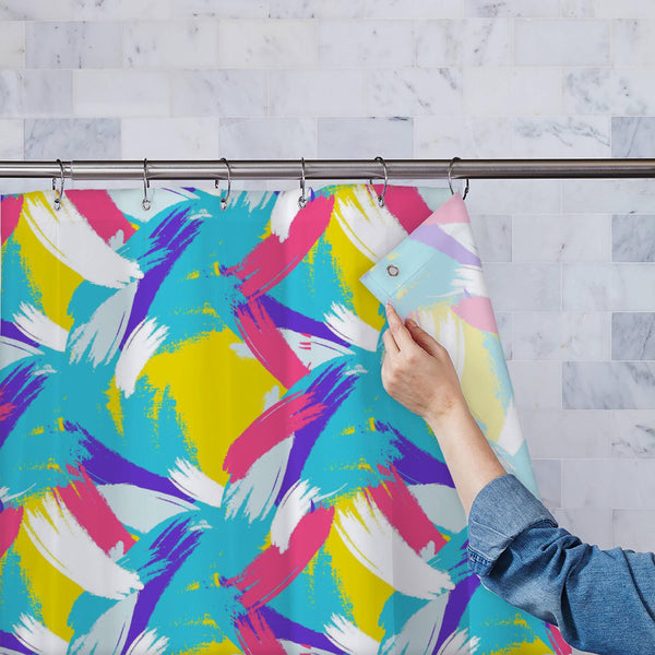 Abstract Brush Stroke D19 Washable Waterproof Shower Curtain-Shower Curtains-CUR_SH_EL-IC 5015860 IC 5015860, Abstract Expressionism, Abstracts, Art and Paintings, Decorative, Digital, Digital Art, Drawing, Fashion, Geometric, Geometric Abstraction, Graphic, Hipster, Illustrations, Patterns, Semi Abstract, Signs, Signs and Symbols, Splatter, abstract, brush, stroke, d19, washable, waterproof, polyester, shower, curtain, eyelets, background, bright, neon, paint, simple, print, texture, arty, chic, fabric, ha