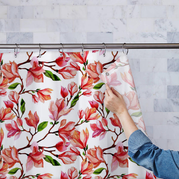 Magnolia Flowers Washable Waterproof Shower Curtain-Shower Curtains-CUR_SH_EL-IC 5015955 IC 5015955, Art and Paintings, Black and White, Botanical, Decorative, Drawing, Floral, Flowers, Illustrations, Nature, Patterns, Scenic, Seasons, Signs, Signs and Symbols, Space, Watercolour, White, magnolia, washable, waterproof, polyester, shower, curtain, eyelets, flower, pattern, background, pink, watercolor, illustration, art, beautiful, bloom, blossoms, branch, bud, card, color, copy, decoration, delicate, design