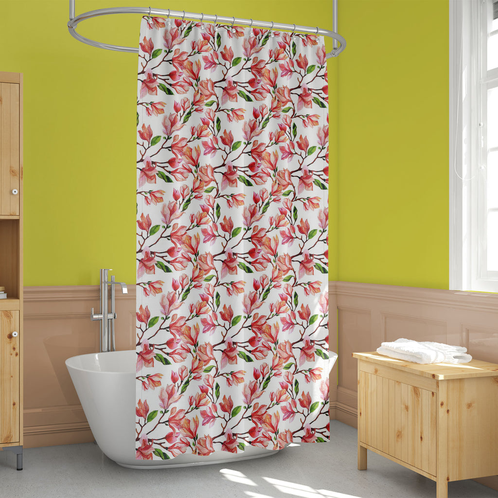 Magnolia Flowers Washable Waterproof Shower Curtain-Shower Curtains-CUR_SH_EL-IC 5015955 IC 5015955, Art and Paintings, Black and White, Botanical, Decorative, Drawing, Floral, Flowers, Illustrations, Nature, Patterns, Scenic, Seasons, Signs, Signs and Symbols, Space, Watercolour, White, magnolia, washable, waterproof, shower, curtain, flower, pattern, background, pink, watercolor, illustration, art, beautiful, bloom, blossoms, branch, bud, card, color, copy, decoration, delicate, design, drawn, floret, flo