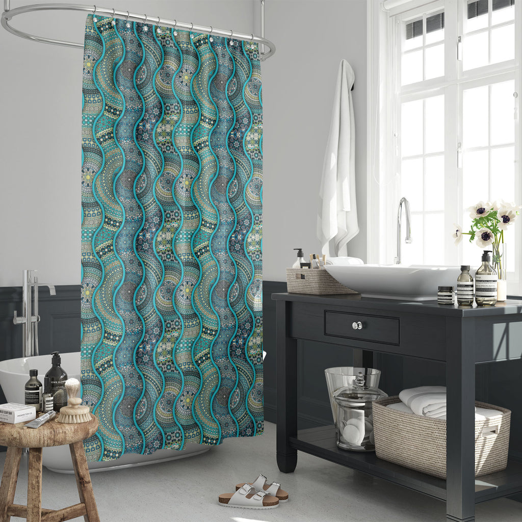 Ornate Floral Mandala D1 Washable Waterproof Shower Curtain-Shower Curtains-CUR_SH_EL-IC 5015965 IC 5015965, Abstract Expressionism, Abstracts, African, Allah, Ancient, Arabic, Art and Paintings, Asian, Aztec, Bohemian, Botanical, Chinese, Culture, Decorative, Digital, Digital Art, Drawing, Ethnic, Fashion, Floral, Flowers, Graphic, Historical, Illustrations, Indian, Islam, Mandala, Medieval, Mexican, Moroccan, Nature, Patterns, Retro, Semi Abstract, Signs, Signs and Symbols, Symbols, Traditional, Tribal, T