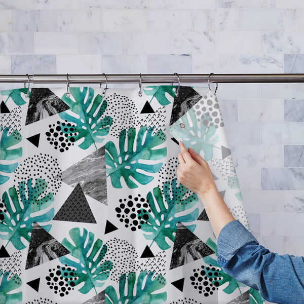 Watercolor Tropical Leaves & Triangles Washable Waterproof Shower Curtain-Shower Curtains-CUR_SH_EL-IC 5015971 IC 5015971, 80s, 90s, Abstract Expressionism, Abstracts, Ancient, Art and Paintings, Automobiles, Black, Black and White, Bling, Digital, Digital Art, Dots, Geometric, Geometric Abstraction, Graphic, Grid Art, Hipster, Historical, Illustrations, Marble, Marble and Stone, Medieval, Patterns, Pop Art, Retro, Semi Abstract, Signs, Signs and Symbols, Transportation, Travel, Triangles, Tropical, Vehicle