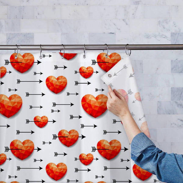 Polygonal Hearts with Arrows Washable Waterproof Shower Curtain-Shower Curtains-CUR_SH_EL-IC 5015979 IC 5015979, Abstract Expressionism, Abstracts, Arrows, Art and Paintings, Black, Black and White, Conceptual, Decorative, Diamond, Fantasy, Geometric, Geometric Abstraction, Hearts, Icons, Illustrations, Inspirational, Love, Motivation, Motivational, Patterns, Romance, Semi Abstract, Signs, Signs and Symbols, Symbols, Wedding, White, polygonal, with, washable, waterproof, polyester, shower, curtain, eyelets,