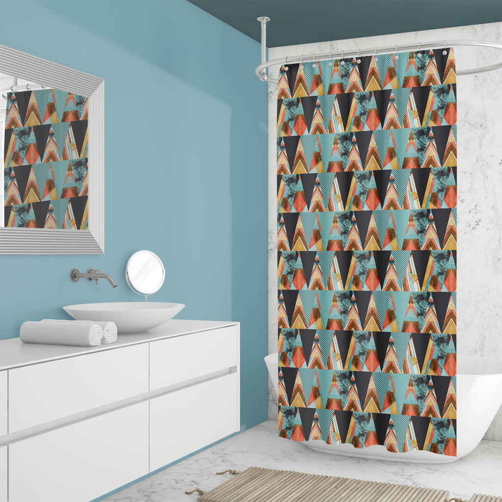 Abstract Geometrical Triangles Washable Waterproof Shower Curtain-Shower Curtains-CUR_SH_EL-IC 5016067 IC 5016067, 80s, 90s, Abstract Expressionism, Abstracts, Ancient, Art and Paintings, Aztec, Bohemian, Culture, Decorative, Digital, Digital Art, Dots, Drawing, Ethnic, Geometric, Geometric Abstraction, Graphic, Hipster, Historical, Illustrations, Medieval, Modern Art, Mountains, Patterns, Retro, Semi Abstract, Signs, Signs and Symbols, Stripes, Traditional, Triangles, Tribal, Vintage, Watercolour, World Cu