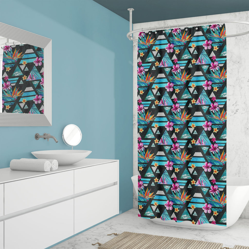 Triangles with Tropical Flowers Washable Waterproof Shower Curtain-Shower Curtains-CUR_SH_EL-IC 5016077 IC 5016077, 80s, 90s, Abstract Expressionism, Abstracts, Automobiles, Birds, Bling, Botanical, Digital, Digital Art, Dots, Floral, Flowers, Geometric, Geometric Abstraction, Graphic, Hipster, Illustrations, Marble, Marble and Stone, Minimalism, Nature, Patterns, Scenic, Semi Abstract, Transportation, Travel, Triangles, Tropical, Vehicles, Watercolour, with, washable, waterproof, shower, curtain, pattern, 