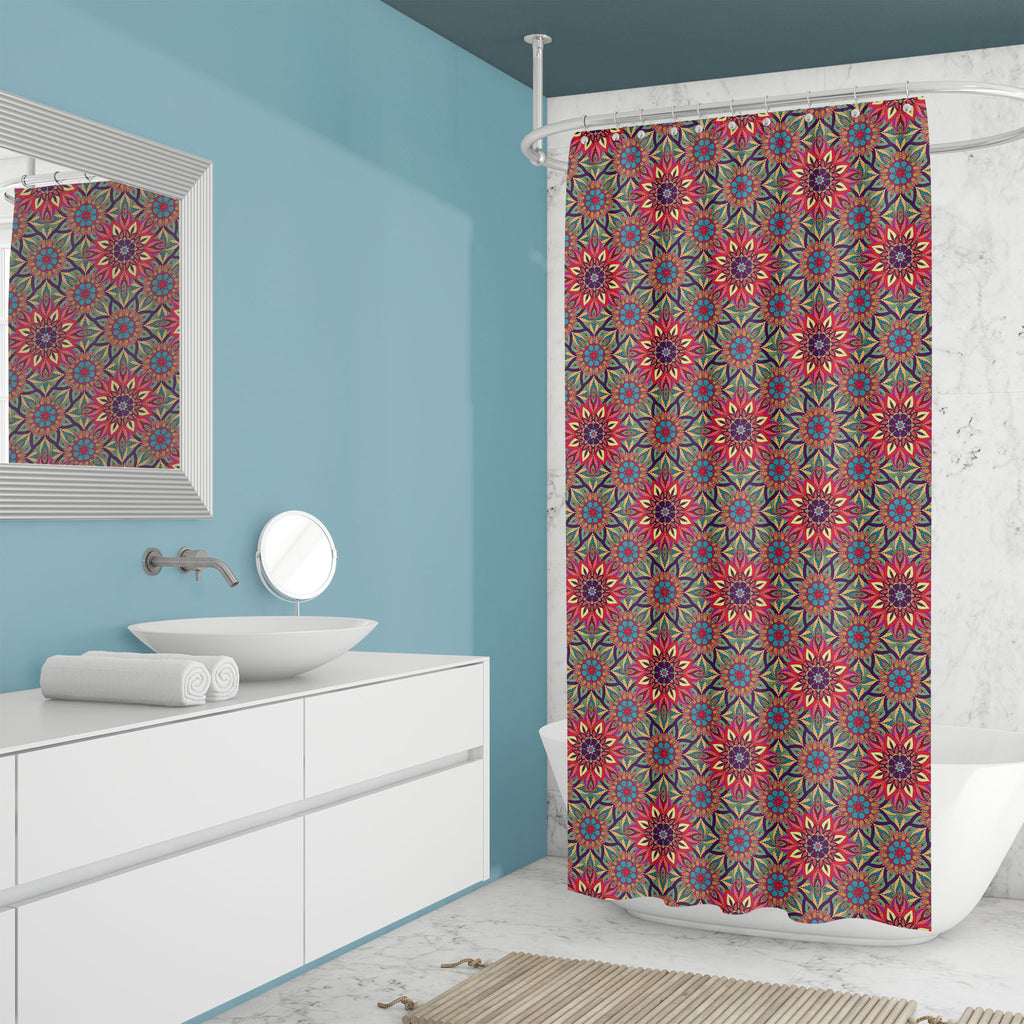 Indian Ornate Flowers D2 Washable Waterproof Shower Curtain-Shower Curtains-CUR_SH_EL-IC 5016080 IC 5016080, Abstract Expressionism, Abstracts, African, Allah, Ancient, Arabic, Art and Paintings, Asian, Aztec, Bohemian, Botanical, Chinese, Culture, Decorative, Digital, Digital Art, Drawing, Ethnic, Fashion, Floral, Flowers, Graphic, Historical, Illustrations, Indian, Islam, Mandala, Medieval, Mexican, Moroccan, Nature, Patterns, Retro, Semi Abstract, Signs, Signs and Symbols, Symbols, Traditional, Tribal, T