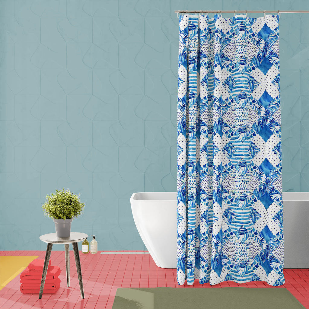 Abstract Blue Geometric Elements D1 Washable Waterproof Shower Curtain-Shower Curtains-CUR_SH_EL-IC 5016100 IC 5016100, Abstract Expressionism, Abstracts, Art and Paintings, Black and White, Botanical, Digital, Digital Art, Dots, Drawing, Floral, Flowers, Geometric, Geometric Abstraction, Graphic, Hipster, Illustrations, Nature, Nautical, Patterns, Scenic, Semi Abstract, Signs, Signs and Symbols, Stripes, Tropical, Watercolour, White, abstract, blue, elements, d1, washable, waterproof, shower, curtain, wate