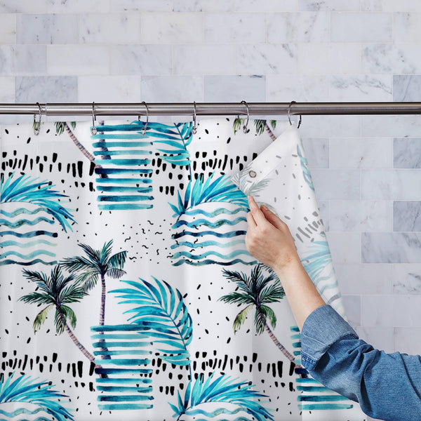 Blue Watercolor Palm, Monstera Leaves Washable Waterproof Shower Curtain-Shower Curtains-CUR_SH_EL-IC 5016103 IC 5016103, 80s, 90s, Abstract Expressionism, Abstracts, Art and Paintings, Automobiles, Digital, Digital Art, Dots, Geometric, Geometric Abstraction, Graphic, Hipster, Illustrations, Minimalism, Patterns, Semi Abstract, Signs, Signs and Symbols, Stripes, Transportation, Travel, Tropical, Vehicles, Watercolour, blue, watercolor, palm, monstera, leaves, washable, waterproof, polyester, shower, curtai