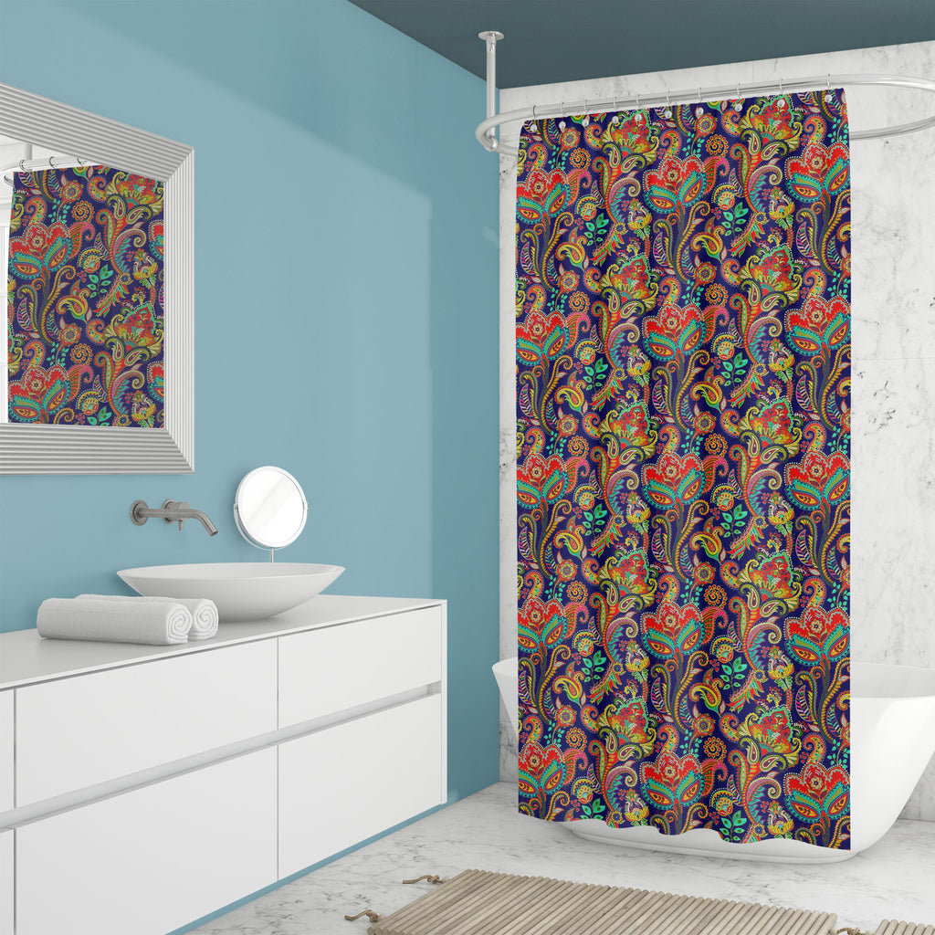 Indian Floral Paisley Pattern Washable Waterproof Shower Curtain-Shower Curtains-CUR_SH_EL-IC 5016107 IC 5016107, Abstract Expressionism, Abstracts, Ancient, Art and Paintings, Botanical, Culture, Decorative, Digital, Digital Art, Ethnic, Fashion, Floral, Flowers, Graphic, Hindi, Historical, Illustrations, Indian, Medieval, Modern Art, Nature, Paisley, Patterns, Persian, Retro, Semi Abstract, Signs, Signs and Symbols, Traditional, Tribal, Vintage, World Culture, pattern, washable, waterproof, shower, curtai