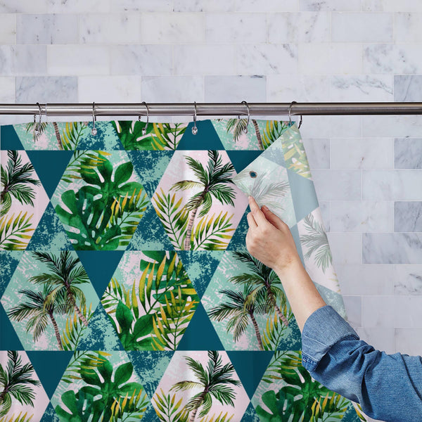 Tropical Leaves and Palm Trees in Geometrical Shapes Washable Waterproof Shower Curtain-Shower Curtains-CUR_SH_EL-IC 5016123 IC 5016123, Abstract Expressionism, Abstracts, Ancient, Art and Paintings, Automobiles, Black and White, Botanical, Digital, Digital Art, Floral, Flowers, Geometric, Geometric Abstraction, Graphic, Hexagon, Hipster, Historical, Illustrations, Medieval, Modern Art, Nature, Nautical, Patterns, Retro, Semi Abstract, Signs, Signs and Symbols, Transportation, Travel, Triangles, Tropical, V