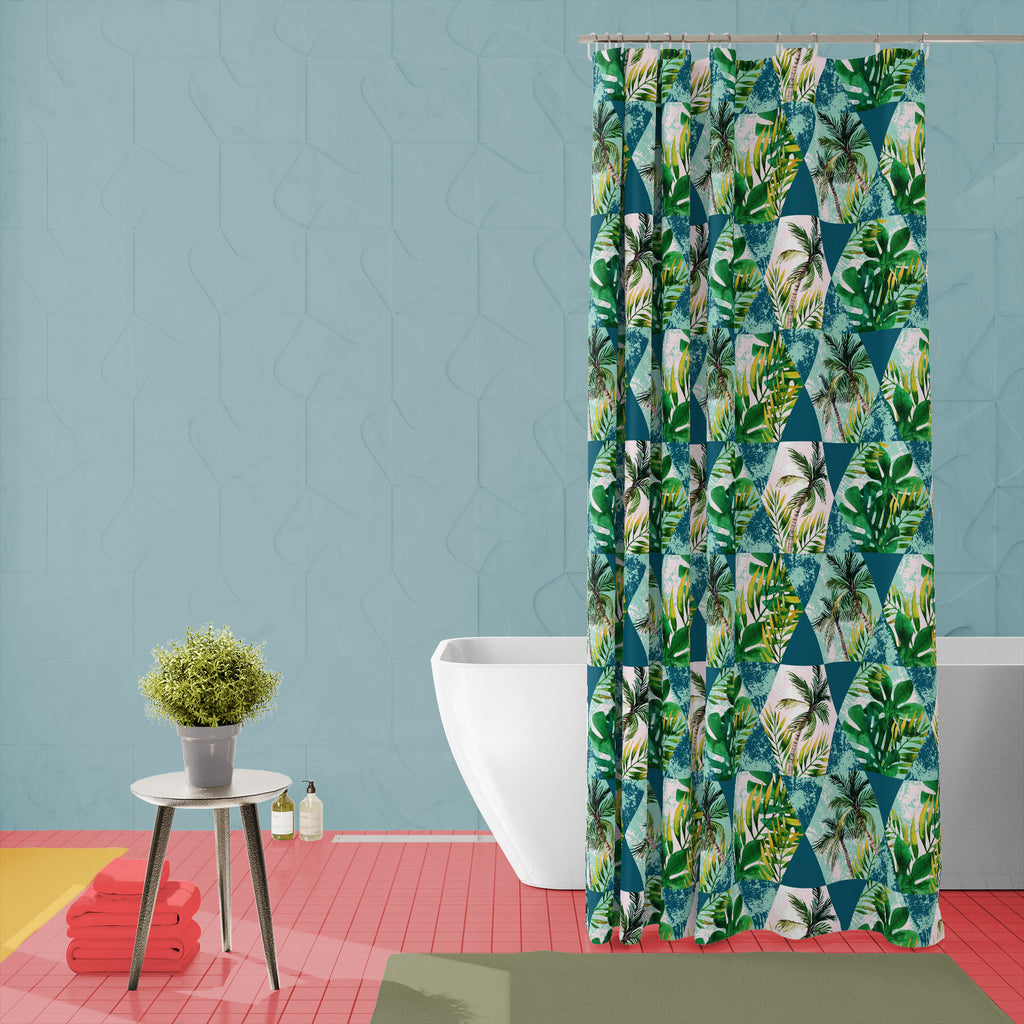 Tropical Leaves and Palm Trees in Geometrical Shapes Washable Waterproof Shower Curtain-Shower Curtains-CUR_SH_EL-IC 5016123 IC 5016123, Abstract Expressionism, Abstracts, Ancient, Art and Paintings, Automobiles, Black and White, Botanical, Digital, Digital Art, Floral, Flowers, Geometric, Geometric Abstraction, Graphic, Hexagon, Hipster, Historical, Illustrations, Medieval, Modern Art, Nature, Nautical, Patterns, Retro, Semi Abstract, Signs, Signs and Symbols, Transportation, Travel, Triangles, Tropical, V