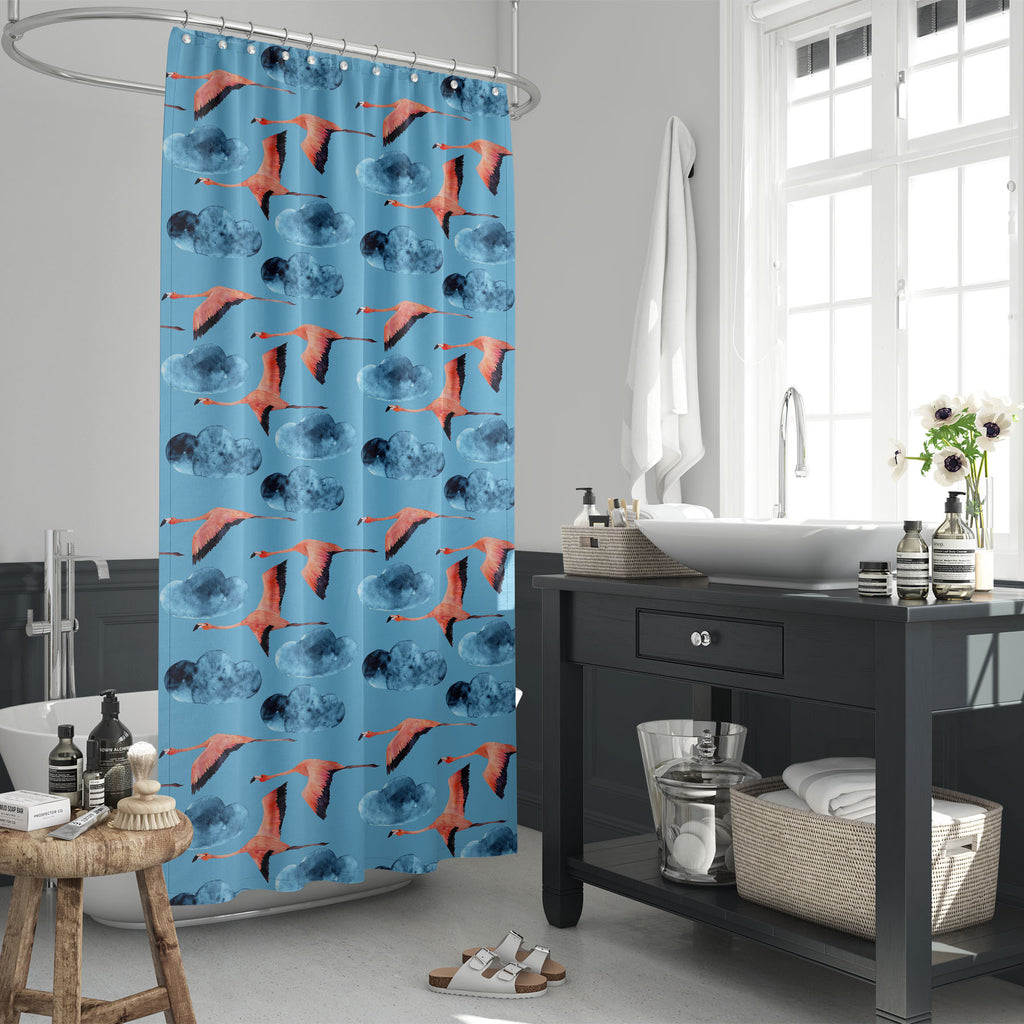 Flamingos Flying in Sea Washable Waterproof Shower Curtain-Shower Curtains-CUR_SH_EL-IC 5016148 IC 5016148, Animals, Art and Paintings, Birds, Drawing, Illustrations, Patterns, Signs, Signs and Symbols, Tropical, Watercolour, flamingos, flying, in, sea, washable, waterproof, shower, curtain, seamless, pattern, watercolor, flamingo, background, painted, animal, art, backdrop, bird, blue, canvas, clouds, decoration, design, exotic, flight, fly, print, repeat, sky, summer, wallpaper, wrapping, artzfolio, showe