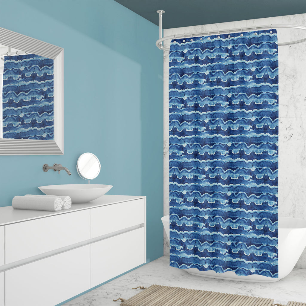 Shibori Indigo Batik D5 Washable Waterproof Shower Curtain-Shower Curtains-CUR_SH_EL-IC 5016156 IC 5016156, Abstract Expressionism, Abstracts, Art and Paintings, Black and White, Culture, Decorative, Ethnic, Fashion, Illustrations, Japanese, Paintings, Patterns, Retro, Semi Abstract, Shibori, Signs, Signs and Symbols, Traditional, Tribal, Watercolour, White, World Culture, indigo, batik, d5, washable, waterproof, shower, curtain, dye, tie, pattern, watercolor, texture, seamless, print, repeat, textile, abst