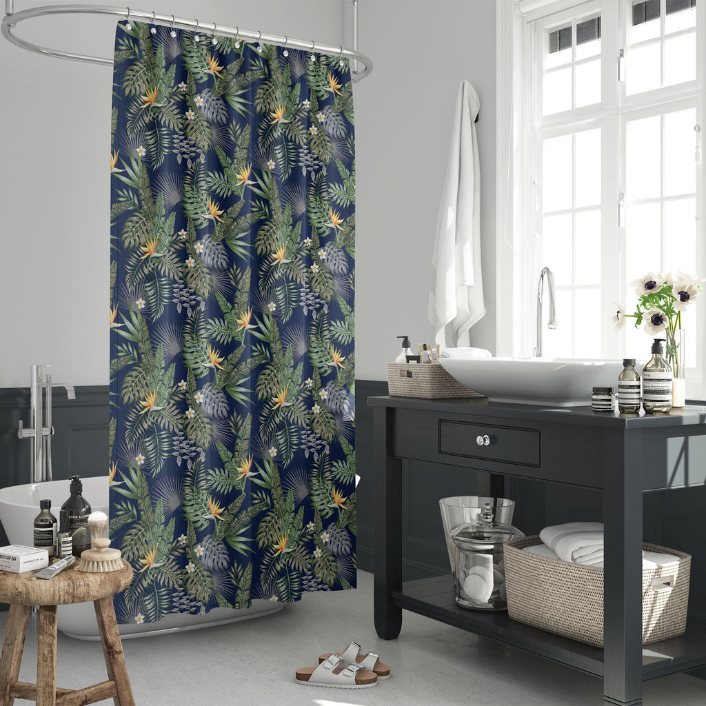 Tropical Jungle Washable Waterproof Shower Curtain-Shower Curtains-CUR_SH_EL-IC 5016171 IC 5016171, Abstract Expressionism, Abstracts, Ancient, Art and Paintings, Black, Black and White, Botanical, Drawing, Fashion, Floral, Flowers, Hawaiian, Historical, Illustrations, Medieval, Nature, Patterns, Retro, Scenic, Semi Abstract, Signs, Signs and Symbols, Tropical, Vintage, jungle, washable, waterproof, shower, curtain, pattern, tropic, flower, seamless, vector, wallpaper, print, background, dark, hawaii, abstr